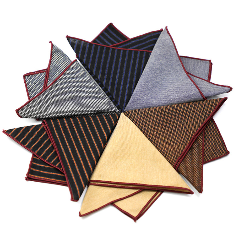 Handkerchief Cotton Men - Sólido listrado marrom bolso quadrado 23cm