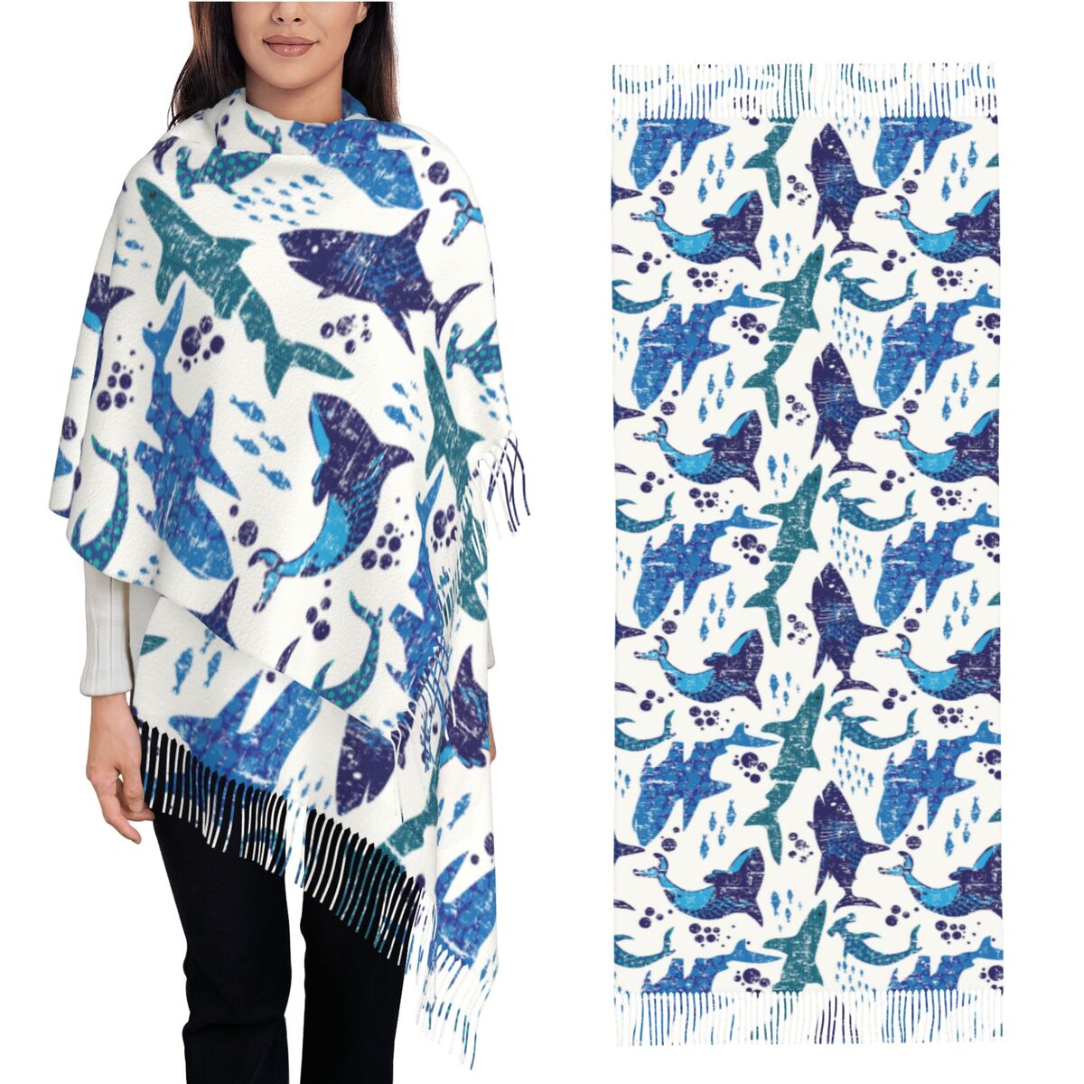 Tubarão subaquático mundo ocea - Pashmina Wrap Large avaliação e preço